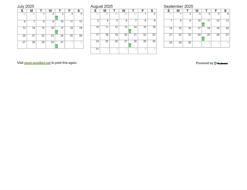 2025 Recycling Schedule